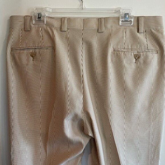RALPH LAUREN Tan White Seersucker Flat Front Trousers 36x30 - Picture 11 of 16